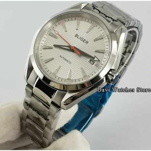 40mm Bliger/Sterile Silver Dial Mens Watches Sapphire Glass Japan NH35A Automatic Movement Male Wristwatch