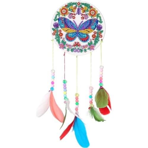 LXAF Flower Butterfly Diamond Drawing Wind Chime Hanging Colorful Feather Wind Chimes for Outside Decoration DIY Handicrafts