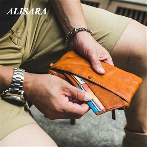 Wallet long for men women high quality Vintage ticket holder leather clutch bag leather long wallet card bag handbag handmade
