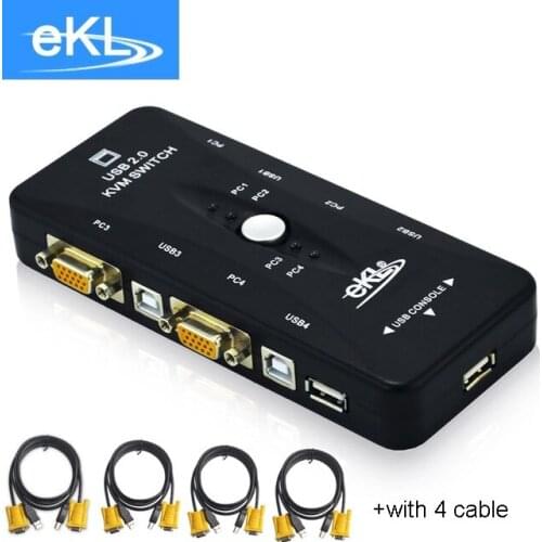 EKL 4Port USB 2.0 KVM Switcher VGA switch Box 1920 X 1440 Connects Printer Keyboard Mouse Monitor USB 2.0 KVM Switch