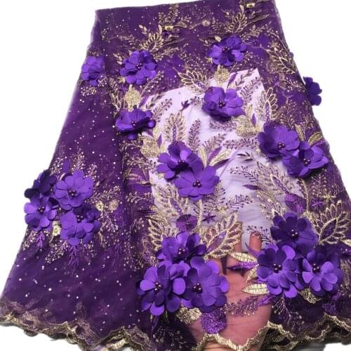 Purple Latest African Lace Fabric 2021 High Quality Embroidery 3d French Nigerian Lace Fabric 5 Yard for Wedding Party Dress