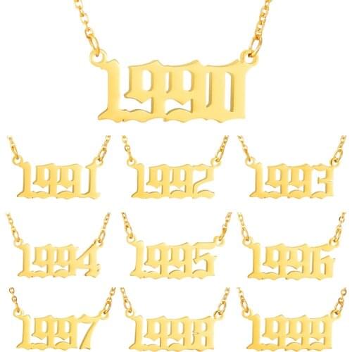 Personalized Year number gold necklace for Women girl Jewelry 1990 1991 1992 1993 1994 1995 1996 1997 1998 1999 Birthday Gift