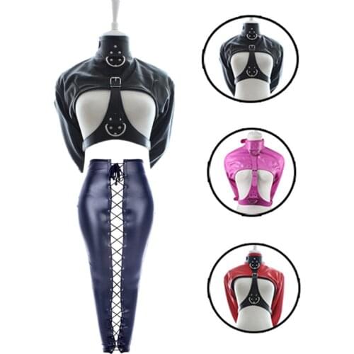 BDSM Bondage PU Leather Harness Open Cup Chest Belt Straightjacket,Mermaid Leg Binder Restraint Bag Adult Sex Toys For Woman