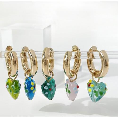 Korean Fashion Polka Dot Heart Gold Hoop Earring for Women Candy Color Coloured Glaze Love Heart Huggie Earring Everyday Jewelry