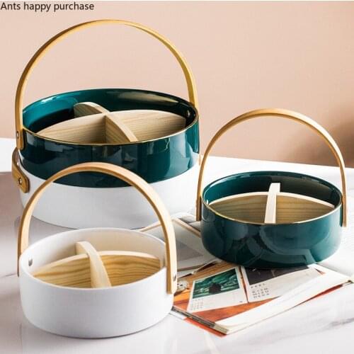 Creative Ceramic Divided Grid Snack Platter Household Four Grid Fruit Snacks Candy Plate Dining Table Living Room Decoration New