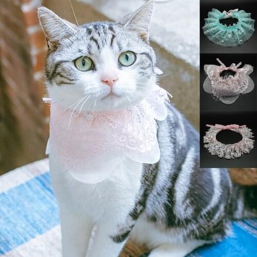 Lace Cat Dog Collar Cats Puppy Bandana Pet Scarf Princess Style Cat Dog Accessories with Pearl for Small Cat Dog Pink Blue