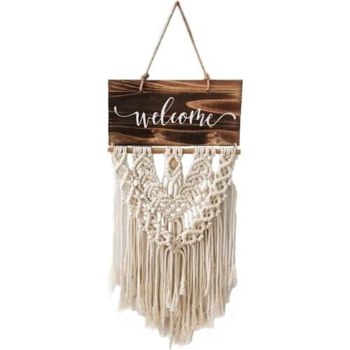 Macrame Woven Wall Hanging Welcome Door Sign Tapestry Wall Art Tapestry Handmade Boho Chic Bohemian Home Decor