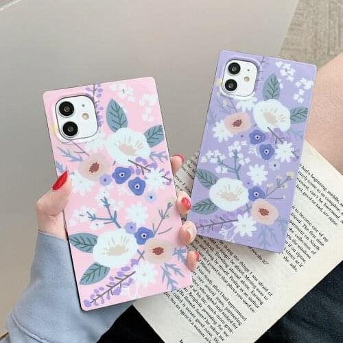INS Cute Watercolor Flower Leaf Shockproof Phone Case For iPhone 12 11 Pro XR XS Max 7 8 Plus Matte Soft IMD Square Cover Coque
