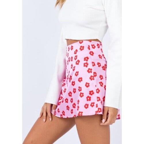 Summer 2020 Mini skirt elegant skirts womens high waist skirt floral satin skirt short kawaii skirts womens pink skirts A line