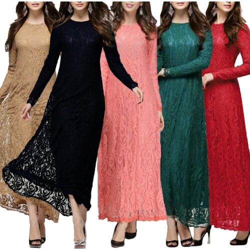 Muslim Abaya Dress Women Long Sleeve Lace Large Hem Loose Maxi Kaftan Jilbab dress plus size robe d ete 2020 longue