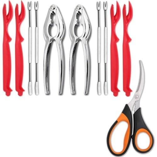 11Pcs Seafood Tools Set,Crab Crackers,Lobster Shellers,Seafood Forks Seafood Scissors Seafood Crackers Nut Cracker Set