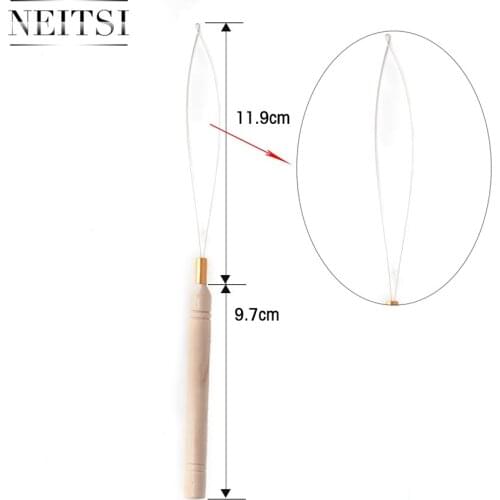 Neitsi 3pcs/lot Threader Micro Rings Beads Loop Wooden Handle With Iron Wire Hook Needle Pulling Tool For Ring Hair Extensions