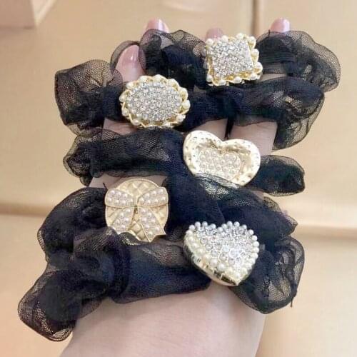 2021 New Net Yarn Imitation Pearl Diamond Doggy Hair Rope Hollow Three-Dimensional Peach Heart Hair Ornament