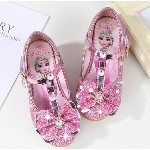 2021 autumn new girls high heel princess shoes childrens single shoes Frozen Aisa performance shoes EU size 26-36