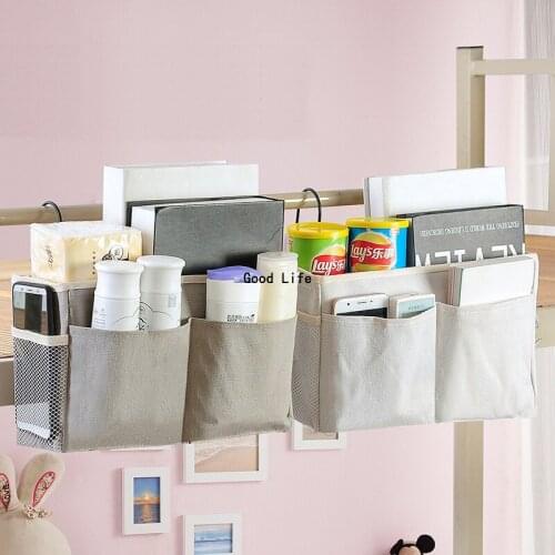 Dormitory Bedside Hanging Basket Student Dormitory Storage Bag Cotton Linen Multi Pocket Bedside Organizer Shelf