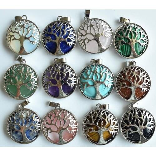 Wholesale 12pcs/lot fashion natural Amethysts lapis alloy tree of life Pendants for jewelry accessories marking free shipping
