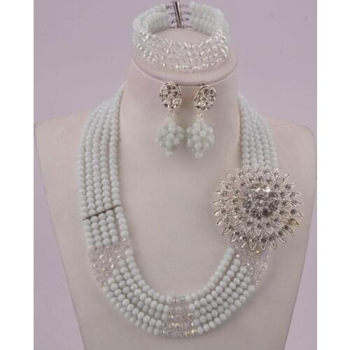 White and Clear AB Beads Crystal Necklace Sets Costume African Jewelry Set for Women