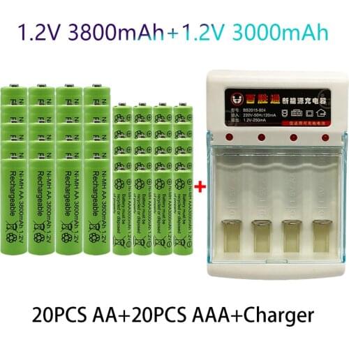 1.2V AA 3800mAh NI-MH Rechargeable Batteries+Charger+AAA battery 3000 mAh Rechageable battery+Charger NI-MH 1.2 V AAA battery