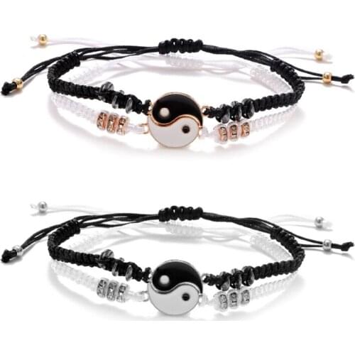 X7JB Yin Yang Adjustable Rope Bracelet Handmade Tai Chi Braided Rope Charm Bracelet Suitable for friendship Relationship