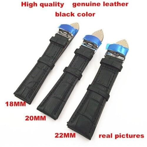 10PCS / lots 18MM 20MM 22MM genuine leather Watch band watch strap waterproof leather stainless steel buckle - black color