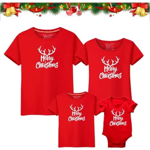 Christmas Lette Print Family Matching T-Shirt Daddy Mommy Baby Kids Clothes Xmas Adult KidsFamily Look Clothing Baby Bodysuit