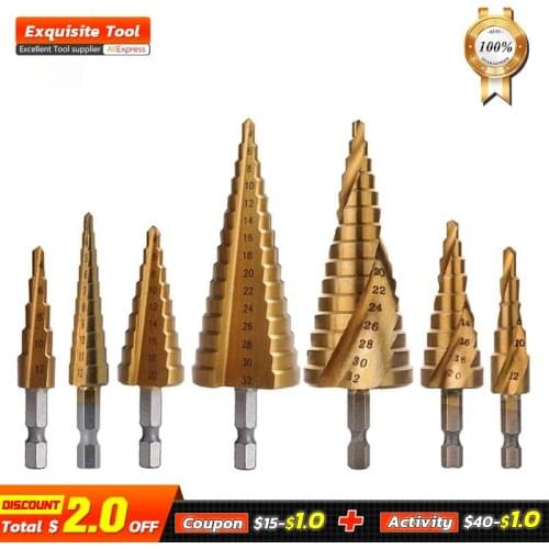 HSS Coated Step Drill Bit Cone Drilling Power Grinder Tools For Metal Wood Hole Screw Reaming Cutter