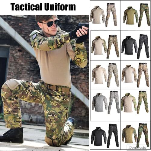 Tactical Soldiers Uniform Military Army Combat Camouflage Set Airsoft Paintball Hunting Suit Shirt + Pants with Knee Elbow Pads