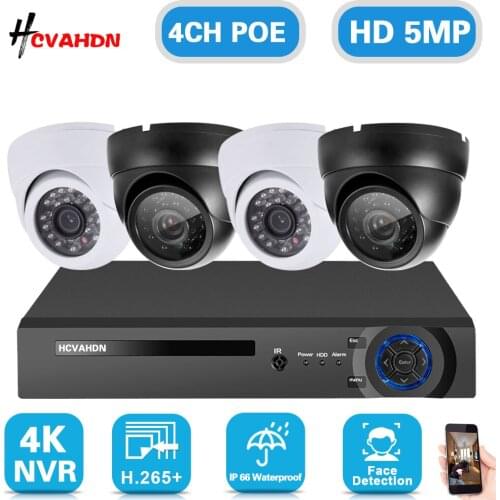 Smart 5MP POE Dome Video Surveillance IP Cameras System Kit 4CH 4K NVR Kit Waterproof CCTV Security Monitoring Camera System Set