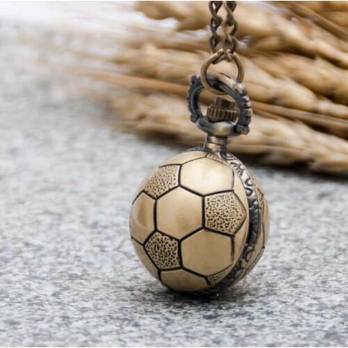 Vintage bronze Cuju football pendant Fashion quartz children students Necklace pocket watches gift