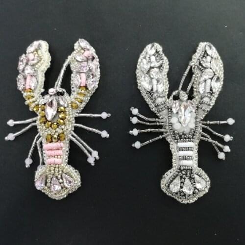 High-Quality Enhanced Version Lobster Beaded Patches Sew On Sequin Patch For Clothing Diamond Embroidery Applique Cute Patch