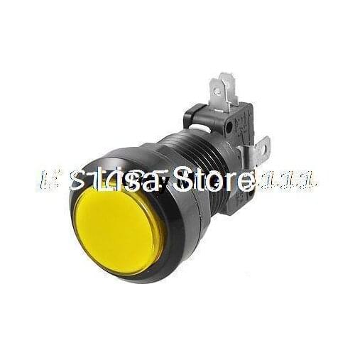 Yellow Lamp 24mm Dia Round Push Button w Limit Switch for Arcade Video Game