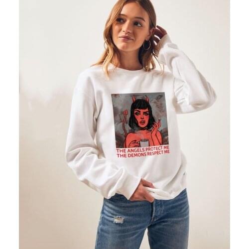 THE ANGELS PROTECT ME THE DEMONS RESPECT ME Hoodies Chic Harajuku Vintage Sweatshirt Hoodie Womens Fashion Streetwear