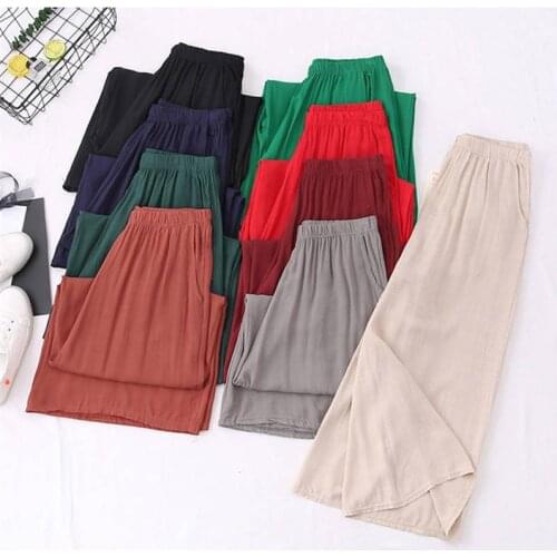 Plus Size Women Cotton Linen Pants Summer Elastic Waist Loose Casual Straight Pants Wide Leg Trousers Large Size M-7XL