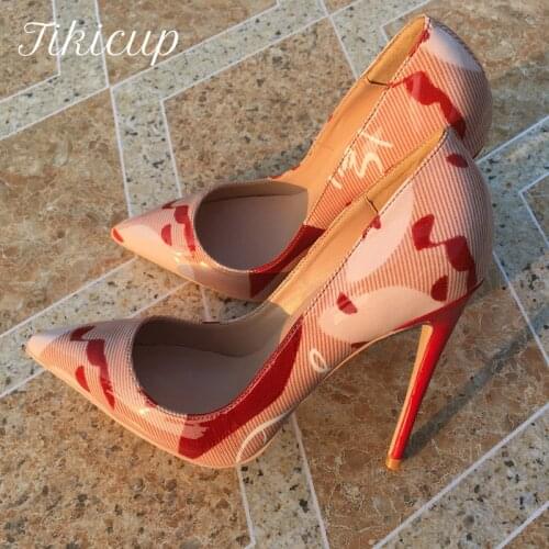 Tikicup Floral Patern Print Women Pointed Toe High Heels Fashion Ladies Chic Pumps Slip On Stilettos Party Shoes Color Customize