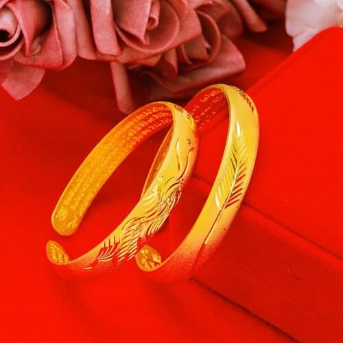 10mm Thick Feather Phoenix Cuff Bangle Bracelet Women Yellow Gold Filled Dubai Wedding Party Jewelry Gift