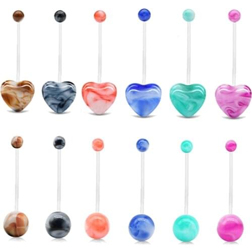 1PC MultiColor Ball&Heart Pregnancy Maternity Flexible Bioplast Long Belly Button Rings Navel Retainer Body Piercing 50mm Length