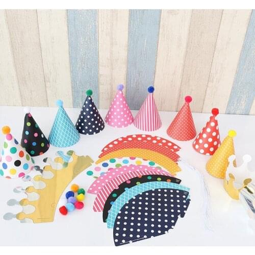 10Pieces Happy Birthday Party Hats Polka Dot DIY Cute Handmade Cap Crown Shower Baby Decoration Boy Girl Gifts Supplie