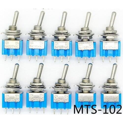 10pc/lot Blue Mini MTS-102 3-Pin SPDT ON-ON 6A 125VAC Miniature Toggle Switches