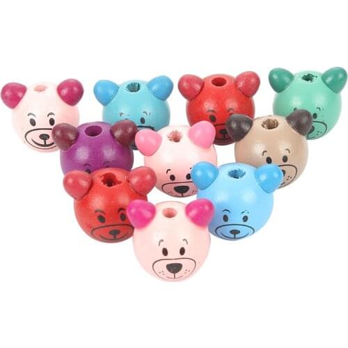 10Pcs Mixed Bear Loose Space Beads For Jewelry Marking Bracelet Charm Needlework Wooden Beads Accessories Jewelry Finding