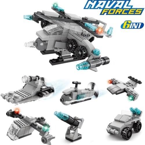 136PCS 6 IN 1 Building Blocks Childrens Naval Forces Battleship DIY Figures Bricks for Children Adventure Role Playing Game