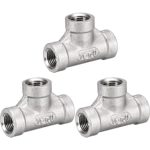 Uxcell Stainless Steel 304 Cast Pipe Fitting 1/8BSPT Female Thread Class 150 Tee Shaped Connector Coupler 3pcs