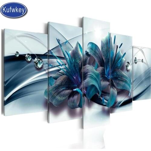 5 pcs,lily blue diamond mosaic full square round flower picture of rhinestones mosaic 5d diamond painting embroidery home decor