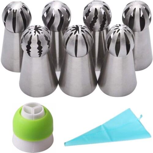8/9Pcs Spherical Ball Shape Icing Piping Nozzles Set Pastry Cream Tips Stainless Steel Flower Torch Pastry Tube Decoration
