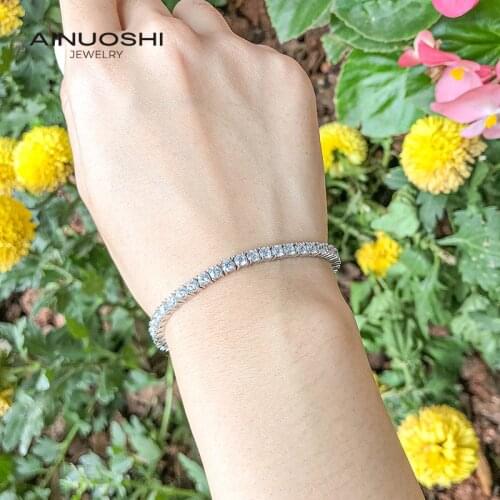 AINUOSHI 925 Sterling Silver 3mm Round Cut Brilliant SONA Diamond Fashion Tennis Bracelet