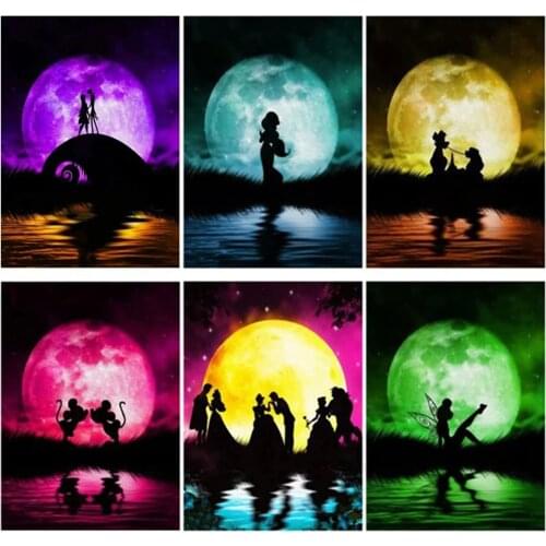 5D DIY Diamond Painting Disney Cartoon Fairy Tale Moon Night Scene Cross Stitch Set Square/Round Diamond Mosaic Home Decoration