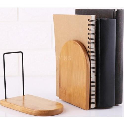 Nature Bamboo Desktop Organizer Office Home Bookends Book Ends Stand Holder Shelf Bookrack