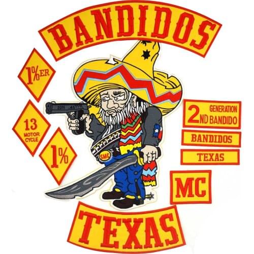 BANDIDOS TEXAS MC Patch BACKING Embroidered punk biker Patches Clothes Stickers Apparel Accessories Badge 10 PCS/LOT