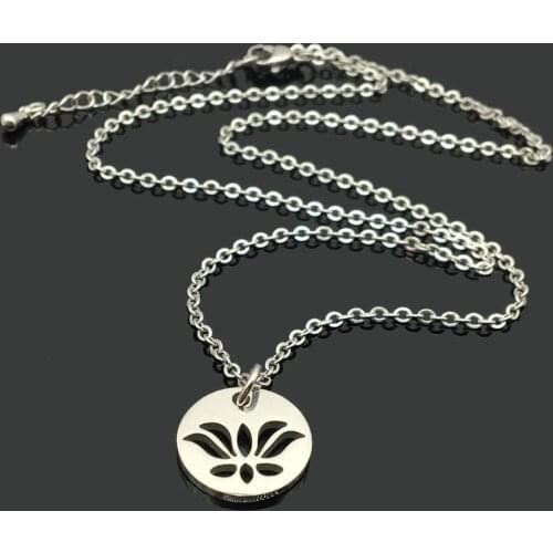 New Yoga Lotus Charm Stainless Steel Chain Necklace High Quality Stainless Steel Yoga Lotus Chakra Pendant Chain Necklace