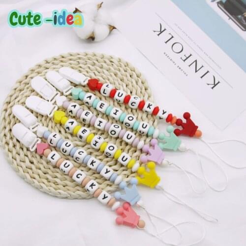 Cute-idea Baby Silicone Beads 1set Crown Teether Pendant DIY Necklace BPA Free Baby Teething Pacifier chain Clip Toys