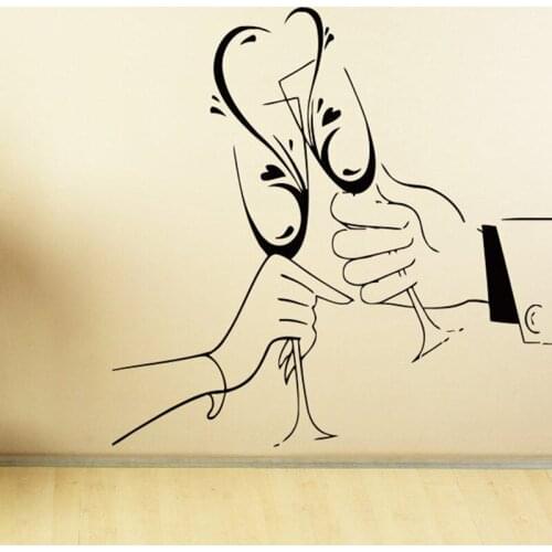 Two Wine Glasses Wall Decals Love Wine Glasses Drink Wall Decal Bar Restaurant Decor Vinyl Art Home Interior Decoration x419